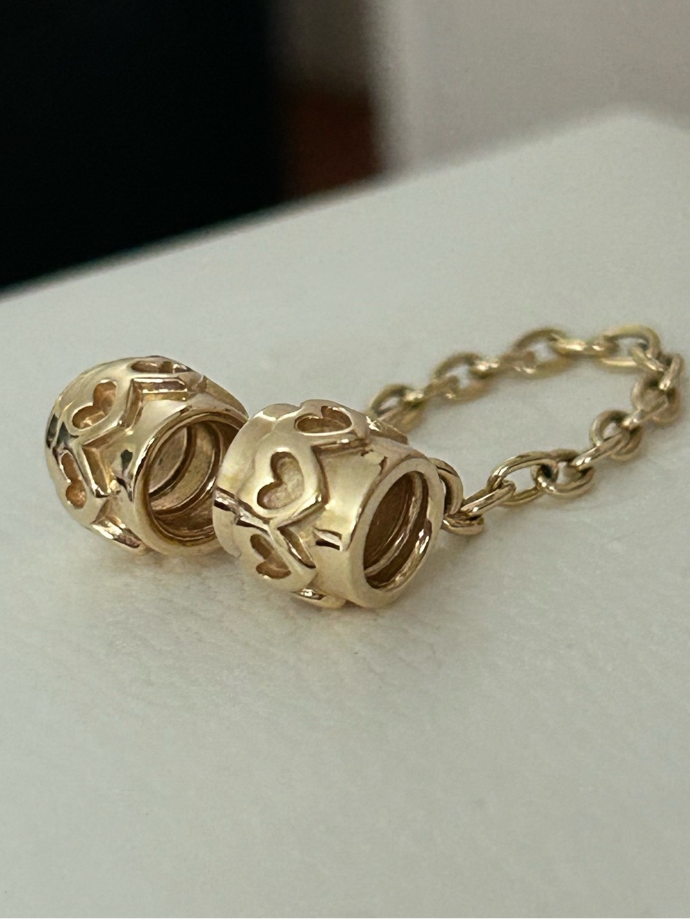 New Pandora 14k Solid Hearts Charm Safety Chain
